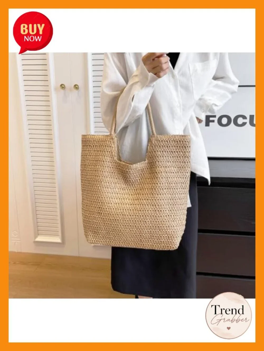 Woven Straw Tote Bag with Zipper Closure - Large Hobo Shoulder Bag for Travel